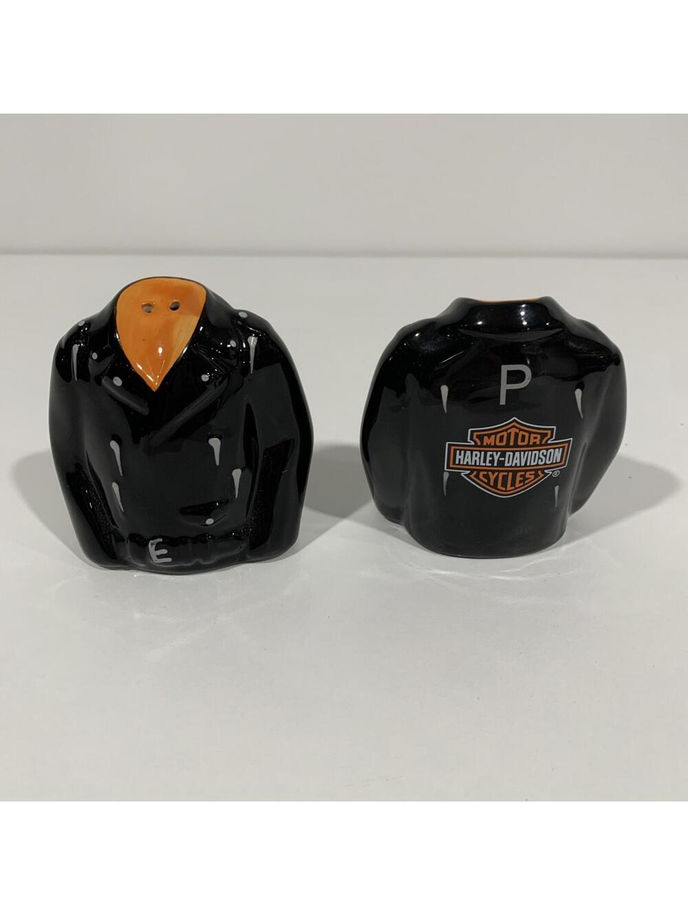 Harley Davidson Leather Jacket Salt & Pepper Shakers Ceramic EUC